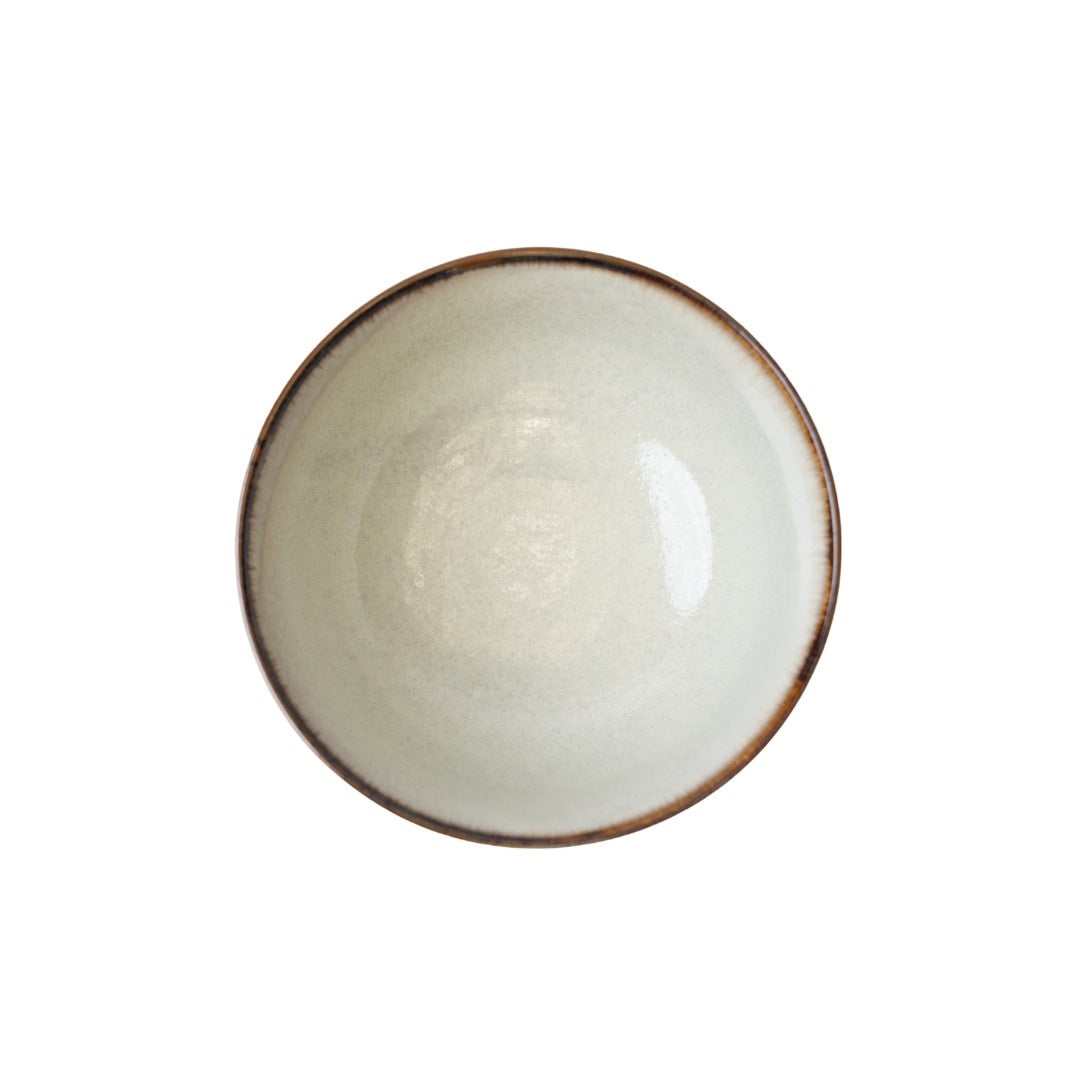 Fluted Udon Bowl 700 ml / Cream with Tenmokku Edge Glaze / 17 cm