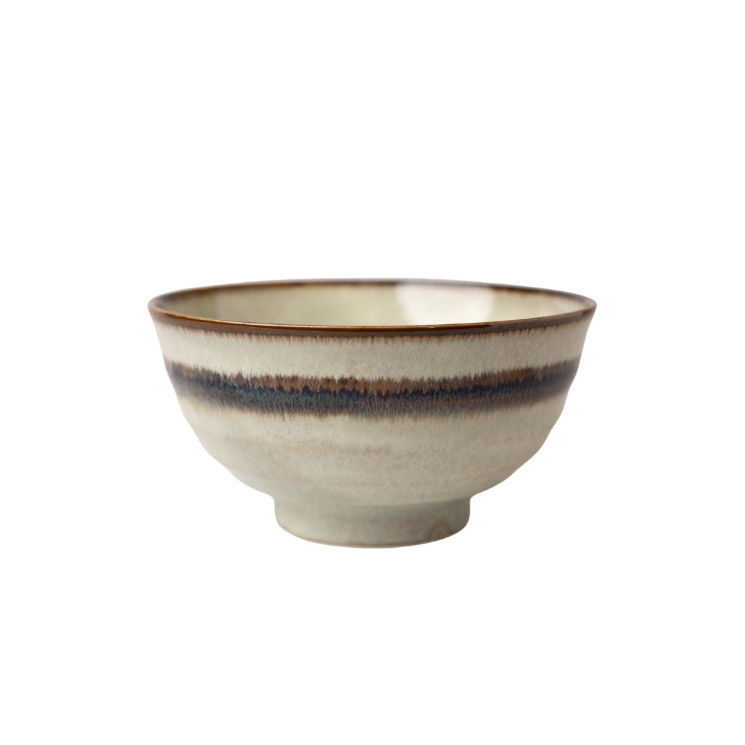 Fluted Udon Bowl 700 ml / Cream with Tenmokku Edge Glaze / 17 cm