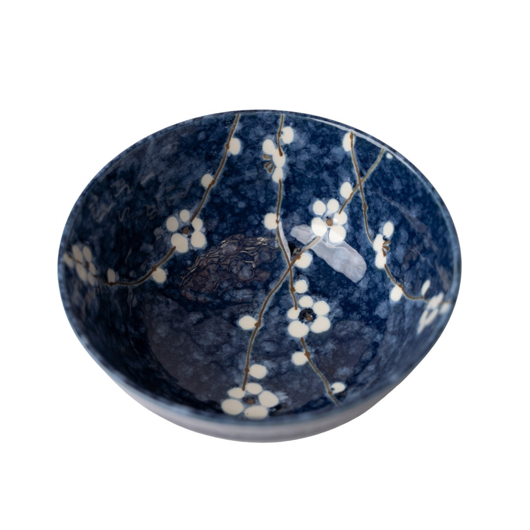 Fluted Udon Bowl 700 ml / Mottled Blue Blossom Glaze / 17 cm