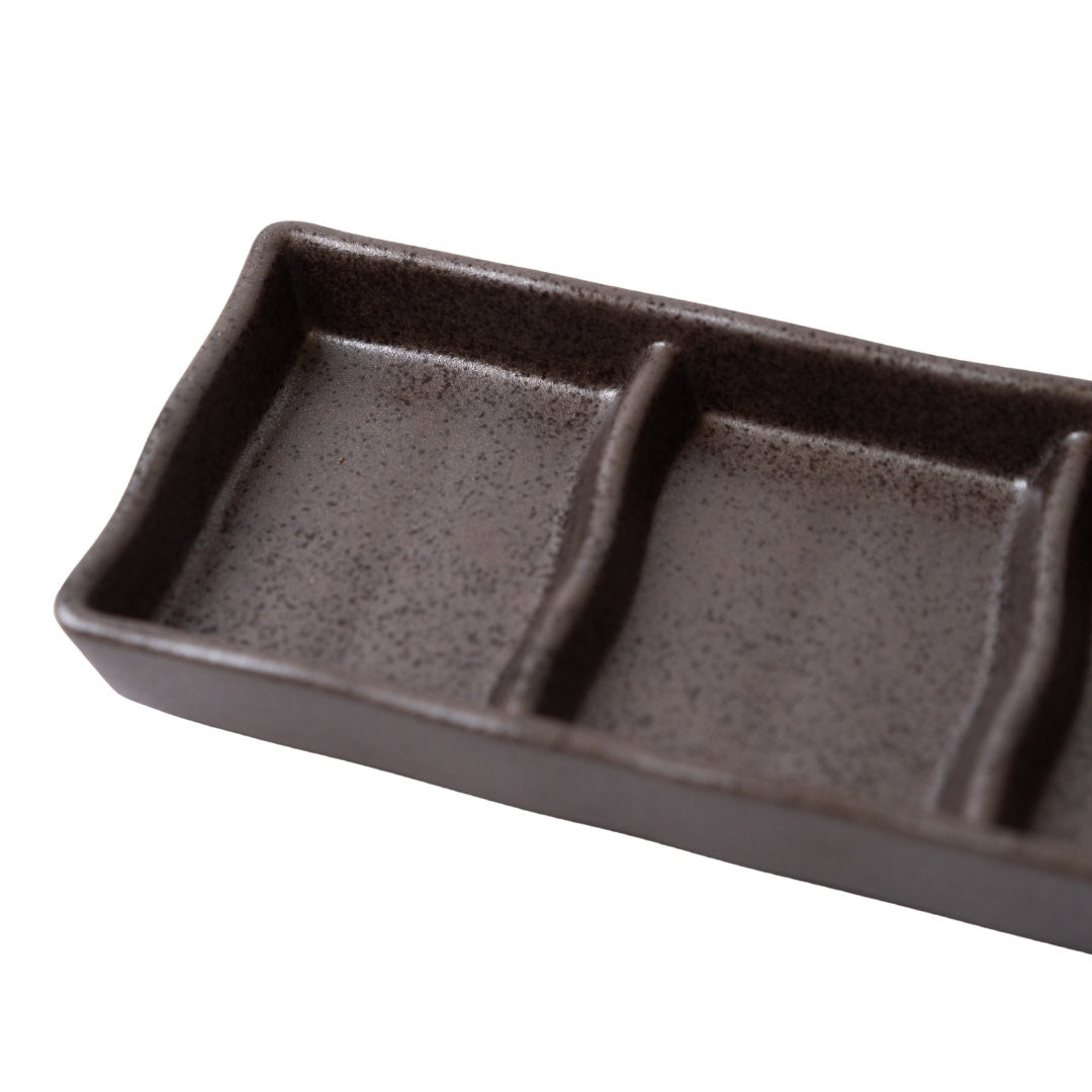 Wavy Triple Sauce Dish 19.5cm / Coffee Brown Glaze