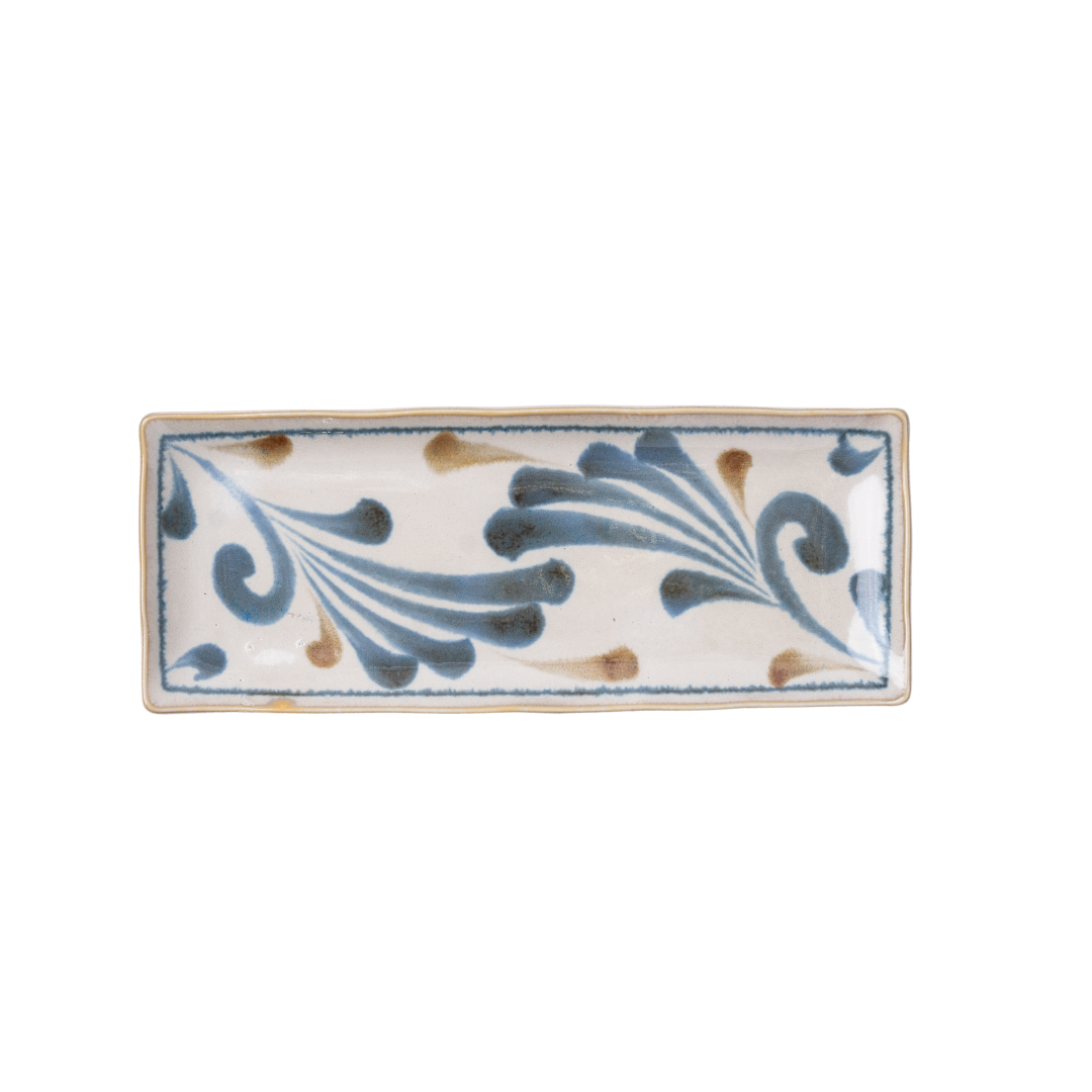 Sashimi Plate 27 cm / Brush Blue Arabesque Design