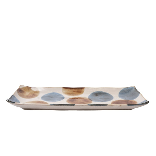 Sashimi Plate 27cm Brush Blue Spot Glaze