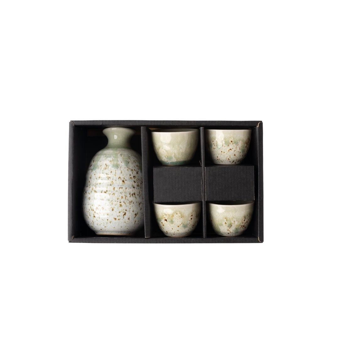 Gift Sake Set for Four 280 ml / Green Drip Glaze