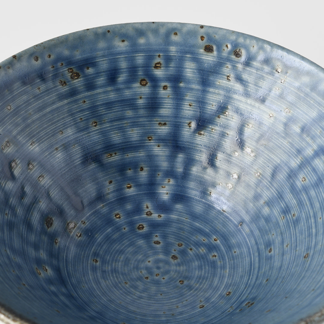 17cm ceramic udon bowl craft blue glaze close up speckled texture detail