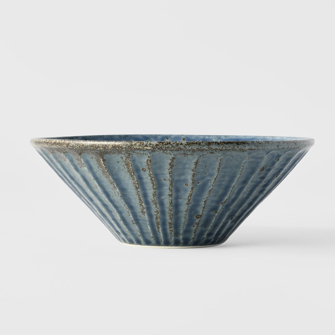 17cm ceramic udon bowl craft blue glaze side view profile bowl