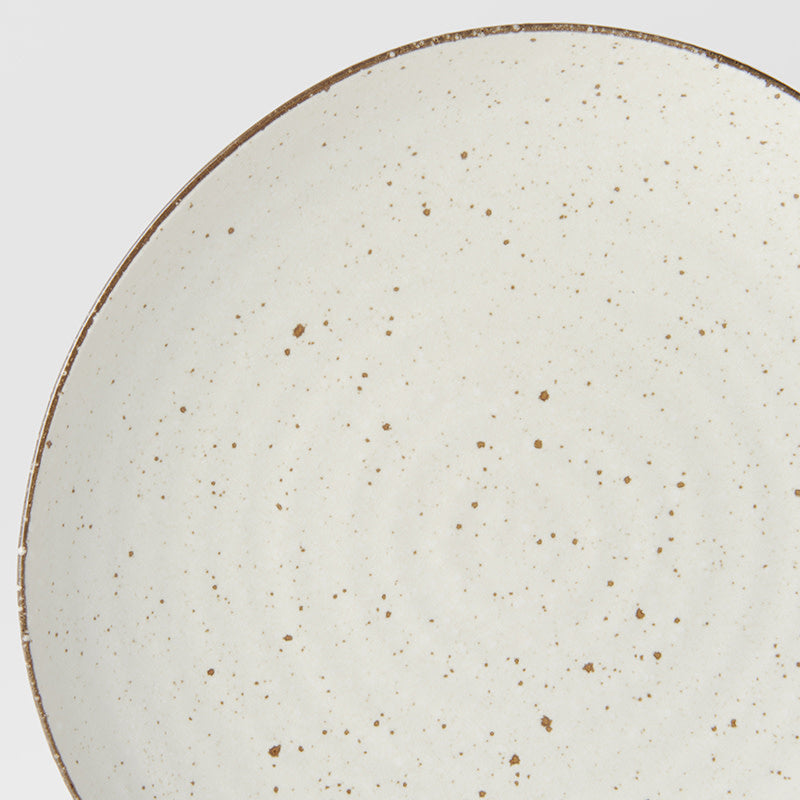 23cm ceramic dinner plate organic shape fleck glaze close up speckled texture detail