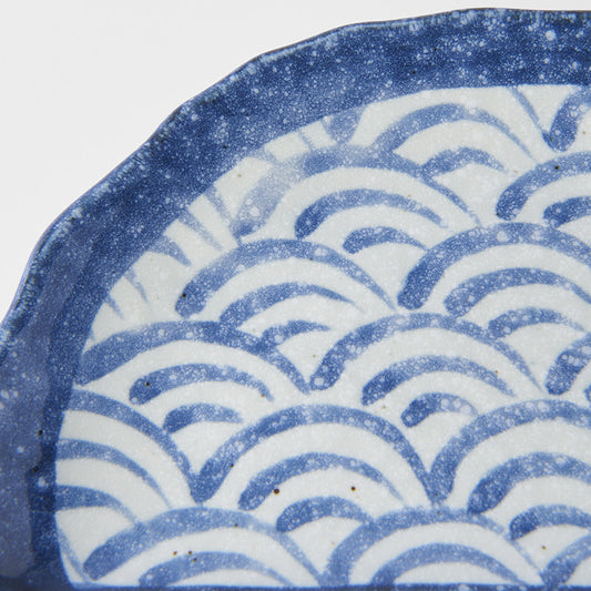 Tempura Plate 21 cm / Indigo Blue Wave Design