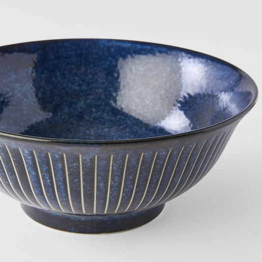 Large Udon Noodle Bowl 21 cm, 900 ml / Ridged Indigo Blue Glaze