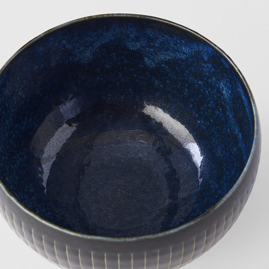 Round Rice Bowl 13.3 cm, 300 ml / Ridged Indigo Blue Glaze