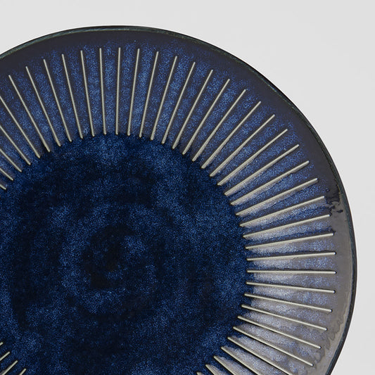 Medium Dinner Plate 23 cm / Ridged Indigo Blue Glaze