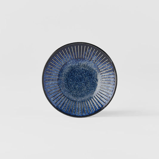 Japanese ceramic saucer 12cm in Ridged Indigo glaze