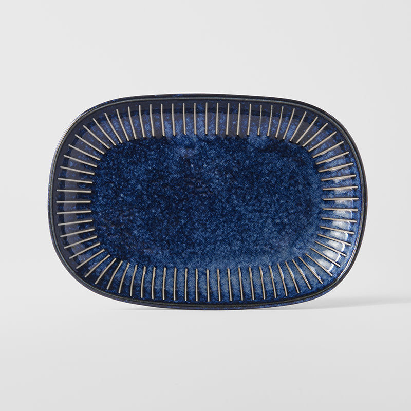 Ridged Indigo Oval Plate, 19 x 13 cm