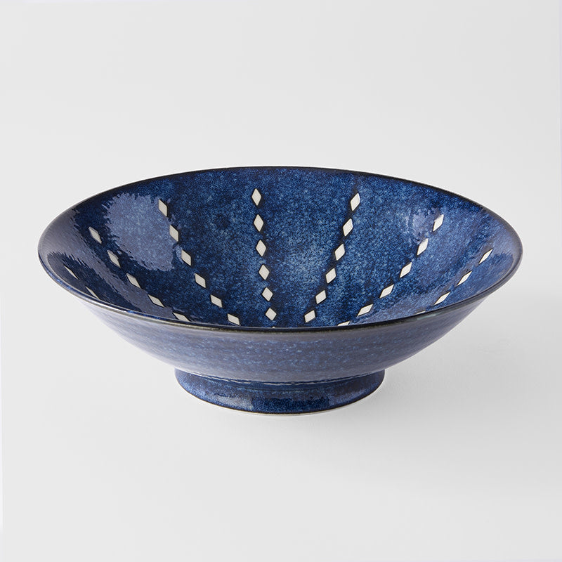 Ramen Bowl, 24.5 cm, 900 ml, Indigo Blue Glaze, Diamond Pattern