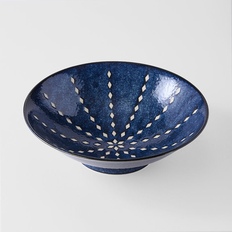 Ramen Bowl, 24.5 cm, 900 ml, Indigo Blue Glaze, Diamond Pattern