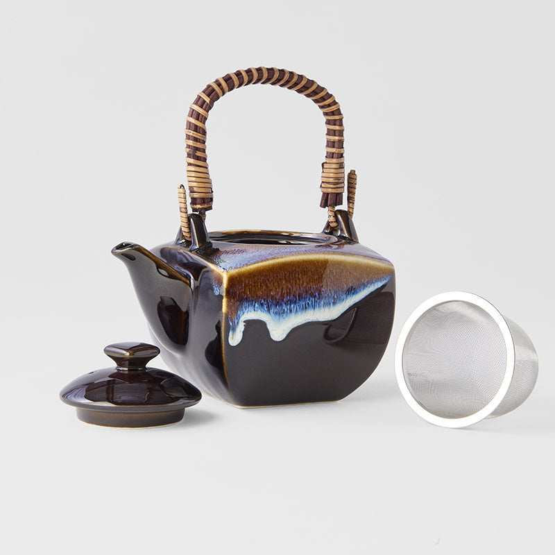 Tea Set / Tenmokku With Bright Blue Glaze