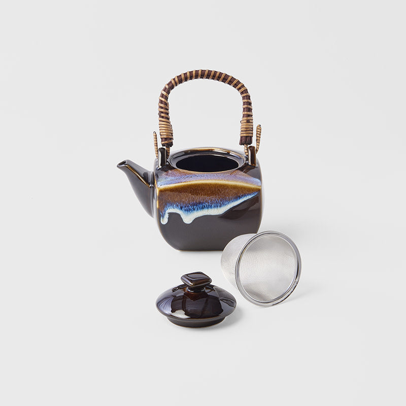 Tea Set / Tenmokku With Bright Blue Glaze