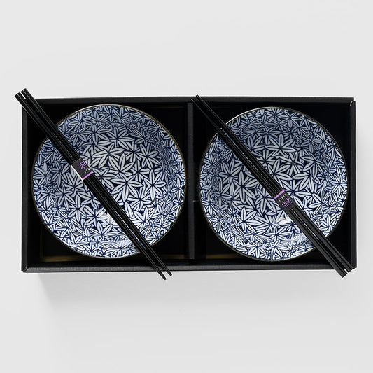 Bowl Set 2pcs with Chopsticks Maple Leaf Design
