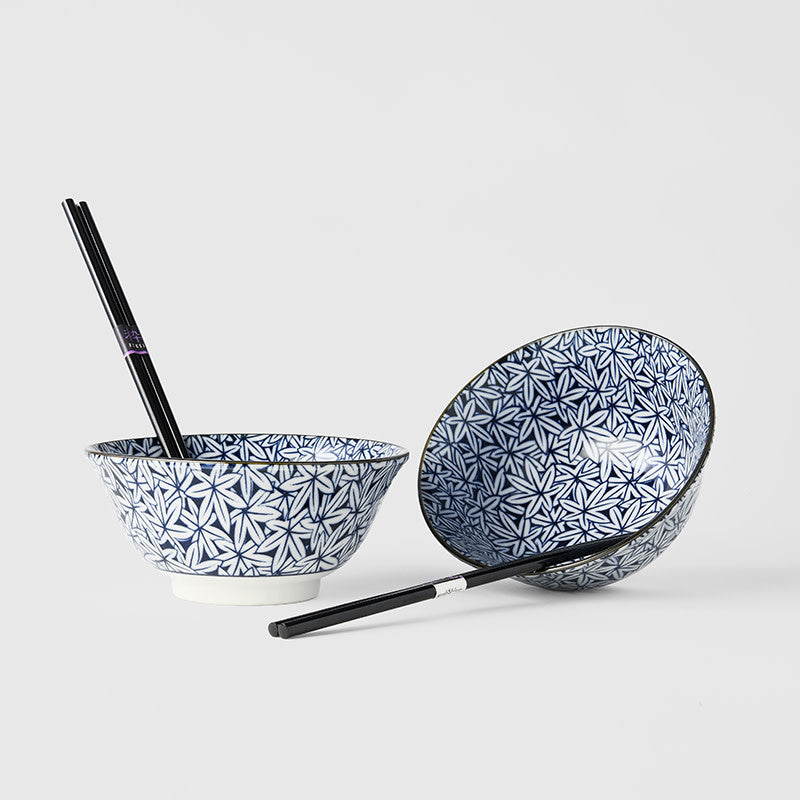 Bowl Set 2pcs with Chopsticks Maple Leaf Design