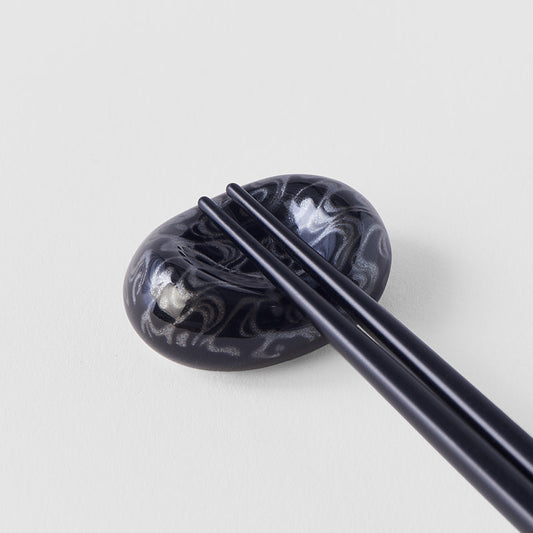 River Pebble Chopstick Rest / Water Swirl Black Glaze