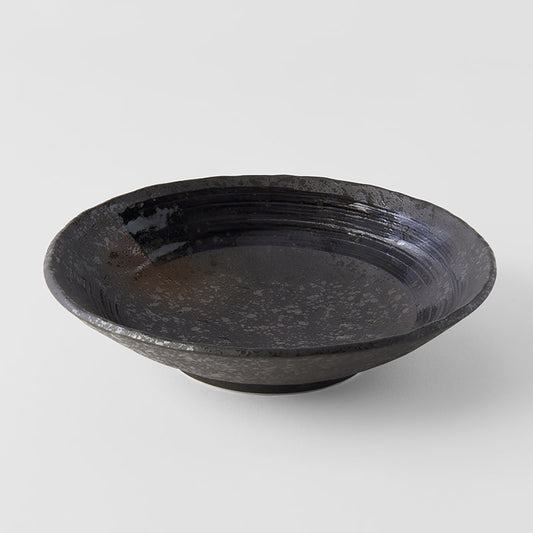 (B GRADE) Shallow Open Bowl 24 cm, 700 ml / Black Brushstroke Glaze
