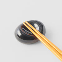 River Pebble Chopstick Rest / Gloss Black Glaze