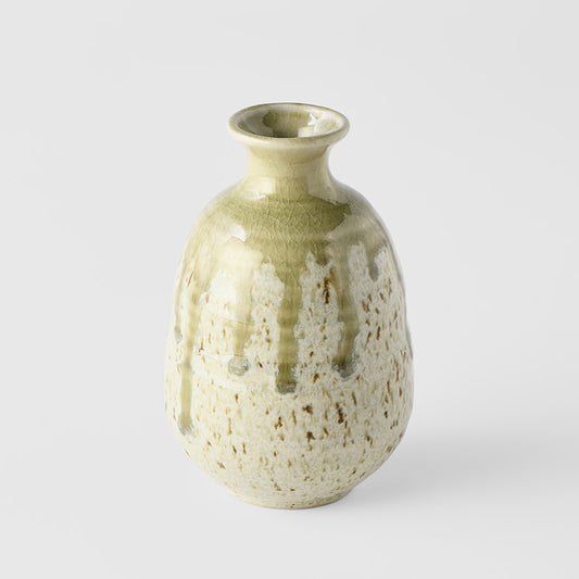 sake jug light green drip glaze 45 degree angle