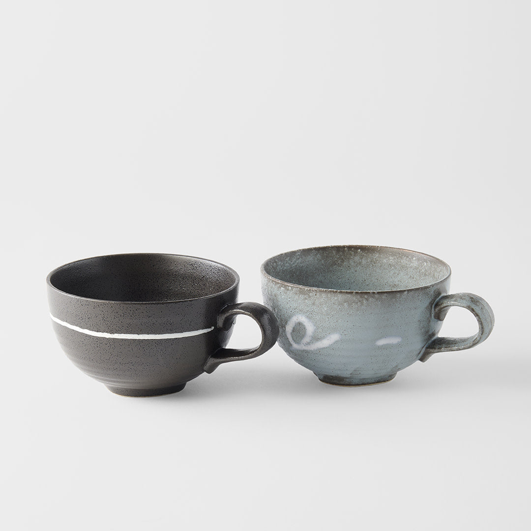 Natural Cup Set 400 ml / Black And Grey Glaze