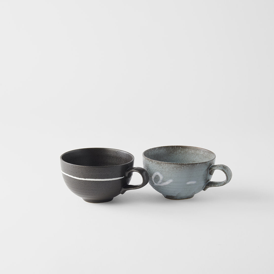 Natural Cup Set 400 ml / Black And Grey Glaze