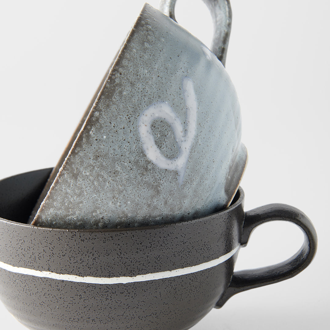 Natural Cup Set 400 ml / Black And Grey Glaze