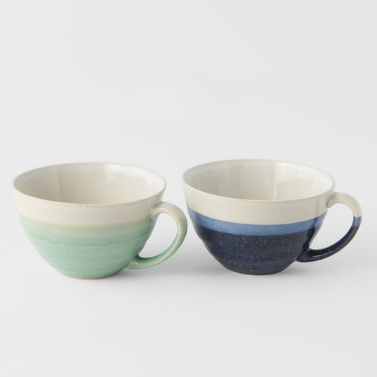 Gift Set Two Mugs 380 ml / Blue & Mint With White Glaze