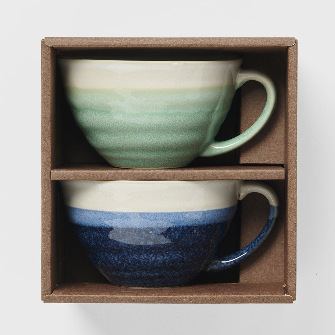 Gift Set Two Mugs 380 ml / Blue & Mint With White Glaze