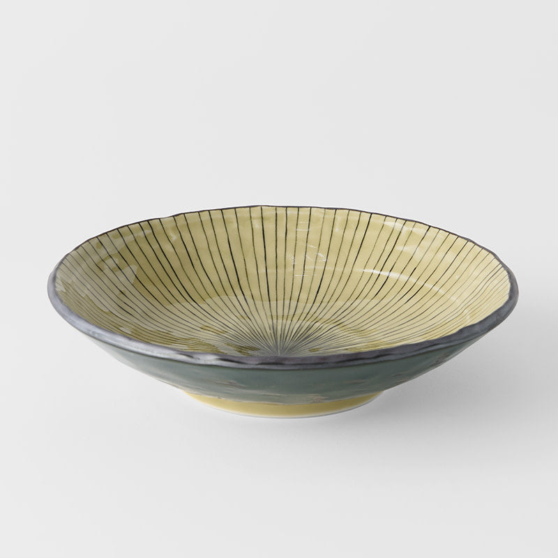 Open Shallow Bowl 24 cm, 700 ml / Green Converging Line Glaze