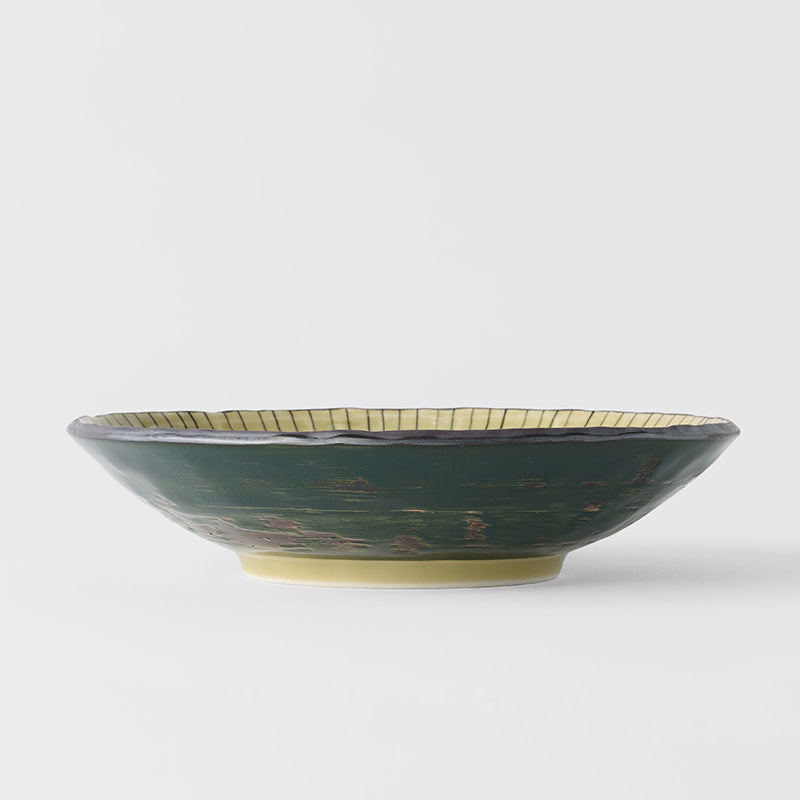 Open Shallow Bowl 24 cm, 700 ml / Green Converging Line Glaze