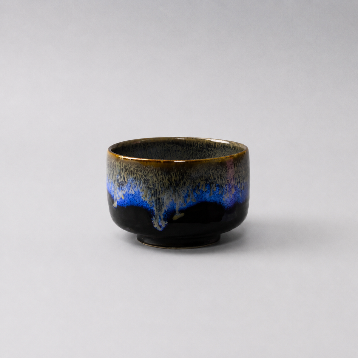Matcha Tea Bowl 11.5cm Blue Drip on Black
