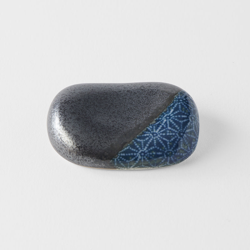 Chopsticks Rest Pebble Black with Blue Section