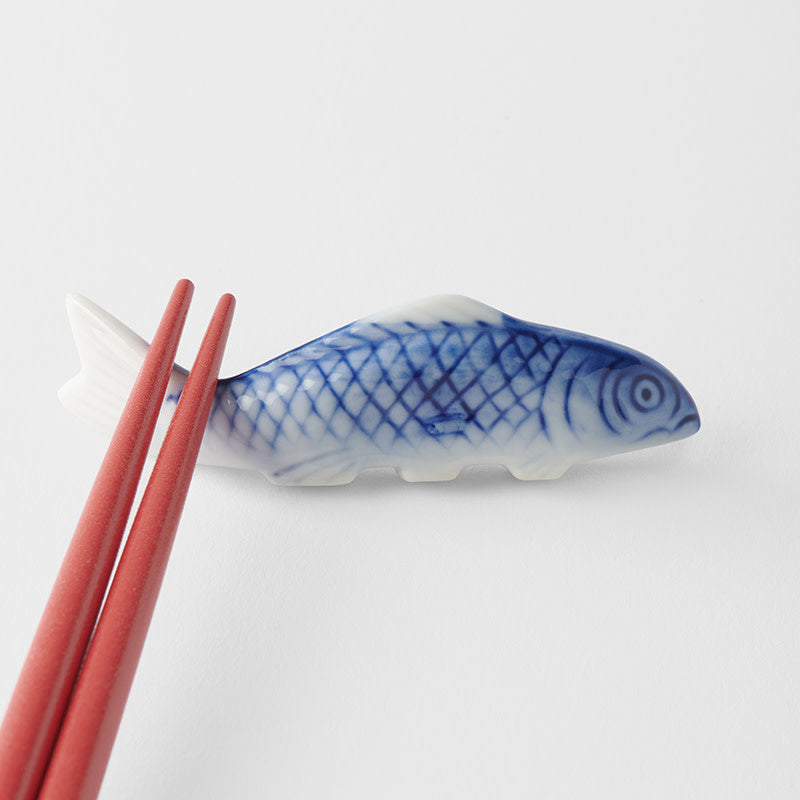 Fish Chopstick Rest / Blue And White Glaze