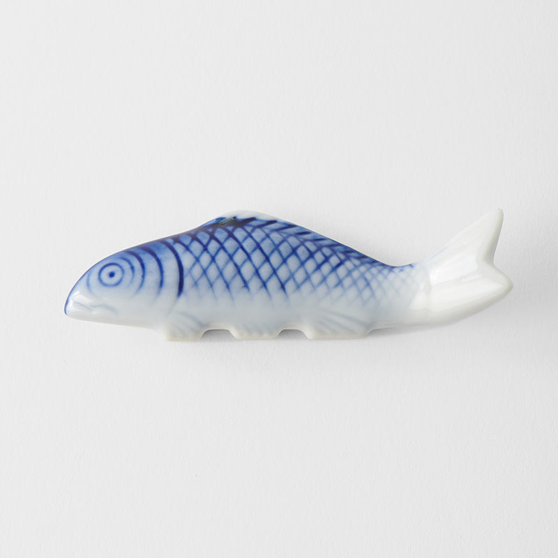 Fish Chopstick Rest / Blue And White Glaze