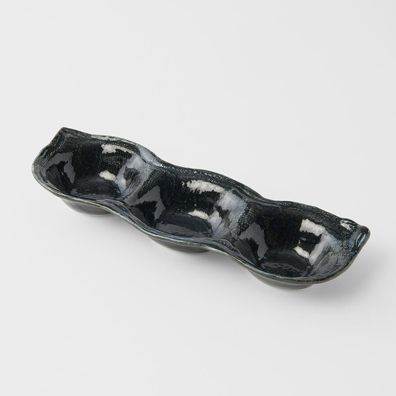 Triple Pod Sauce Dish 200 ml / Indigo Blue Glaze