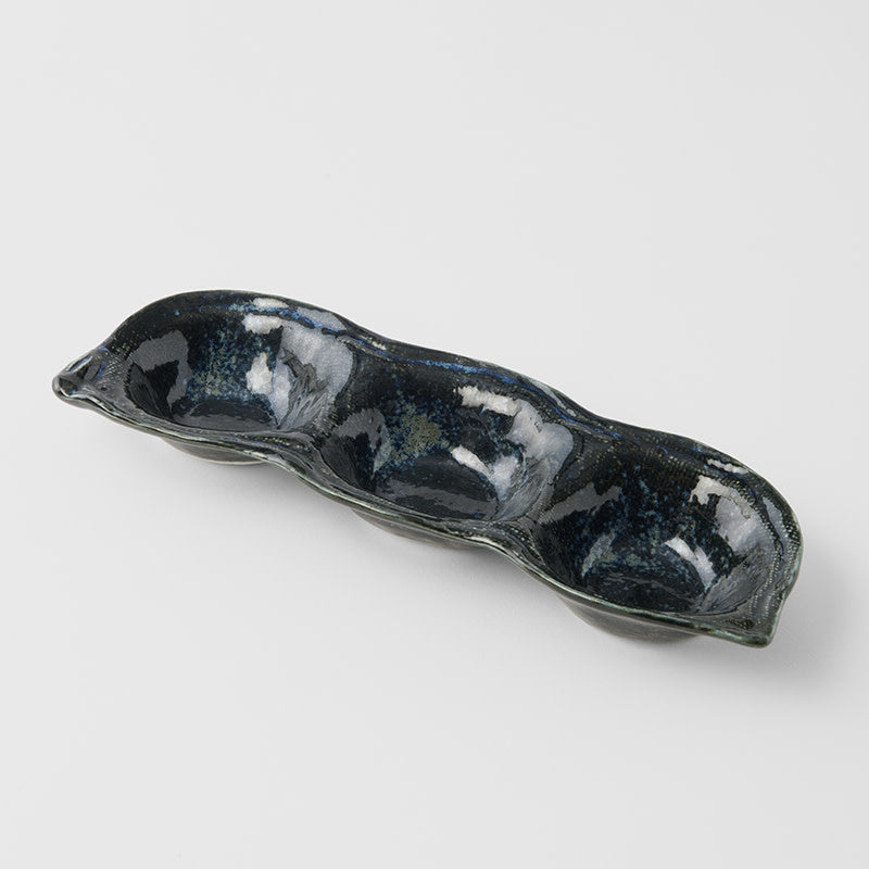 Triple Pod Sauce Dish 200 ml / Indigo Blue Glaze