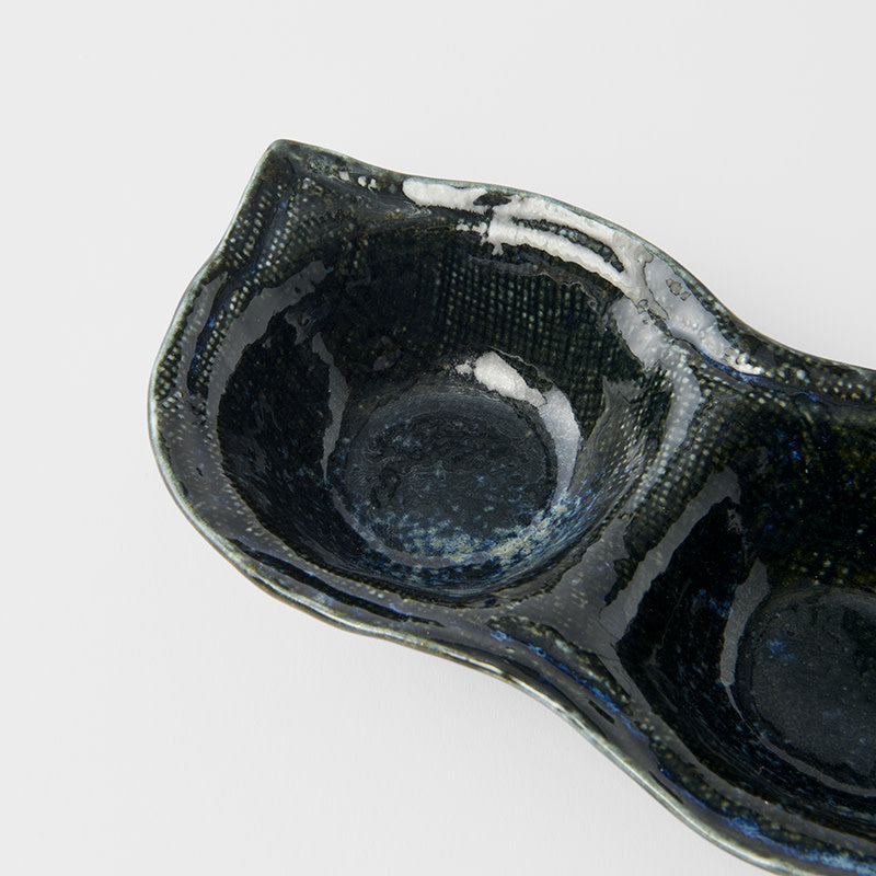 Triple Pod Sauce Dish 200 ml / Indigo Blue Glaze