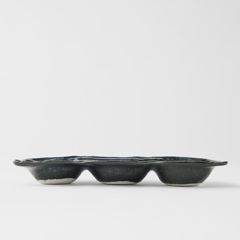 Triple Pod Sauce Dish 200 ml / Indigo Blue Glaze