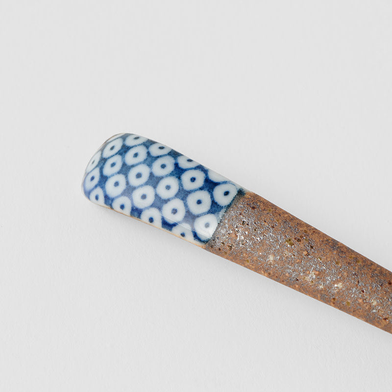 Small Bisque Spoon / Indigo Shibori Design