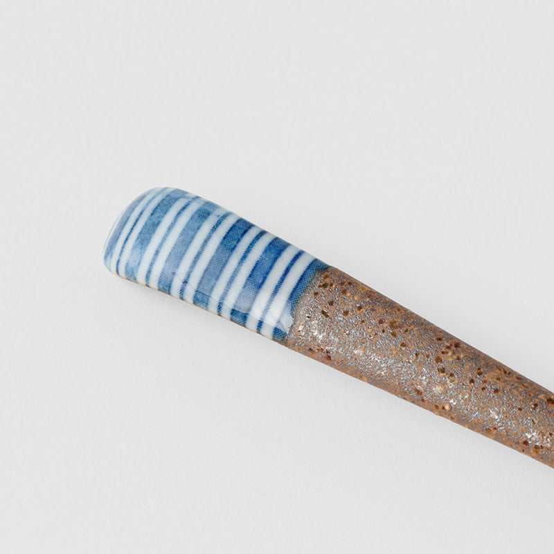 Small Bisque Spoon / Indigo Stripe Design