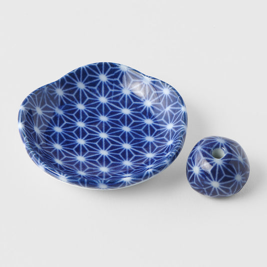 Incense Dish Set  6.5 cm / Indigo Asanoha Pattern