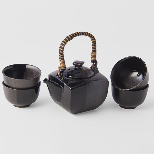 Tea Set with Strainer 5pcs Gunmetal Design - Made In Japan | Japanese Tableware