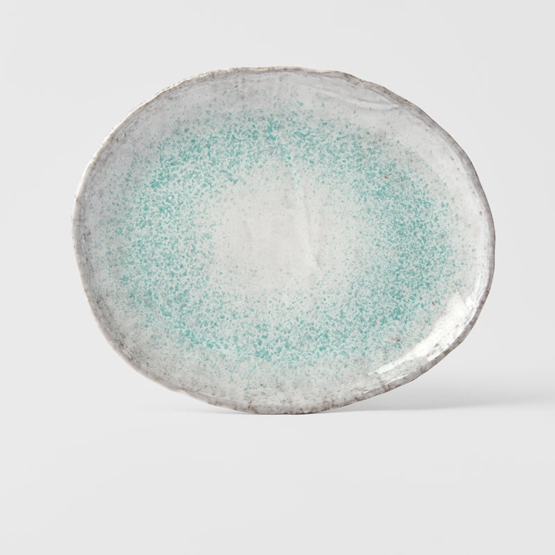 Large Oval Plate 30 cm / Aqua Splash Glaze