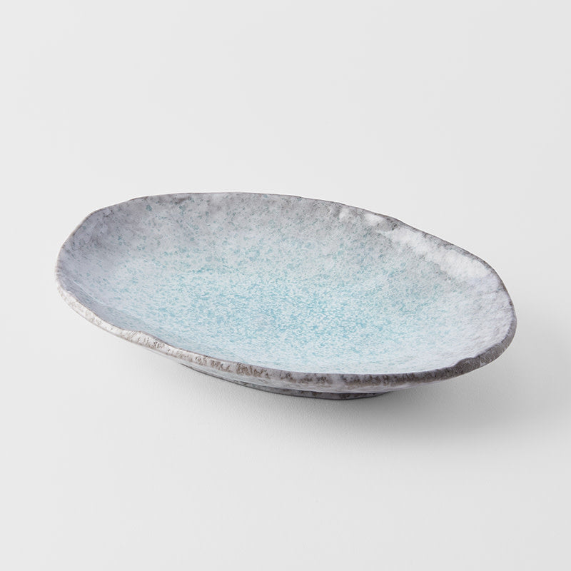 Oval Plate, 24 x 17 cm, Ceramic, Aqua Splash Blue, Glossy Irregular Rim