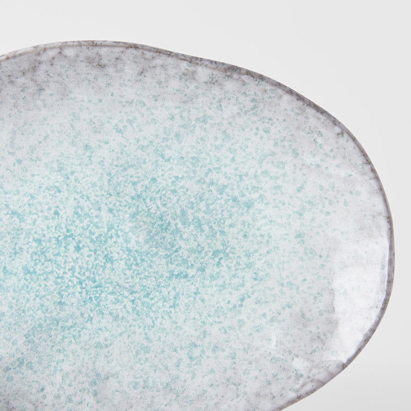 Oval Plate, 24 x 17 cm, Ceramic, Aqua Splash Blue, Glossy Irregular Rim