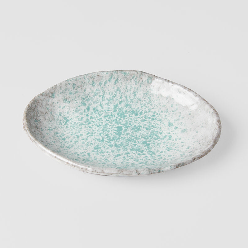 Oval Plate, 20 x 14 cm, Ceramic, Aqua Splash Blue, Glossy Irregular Rim