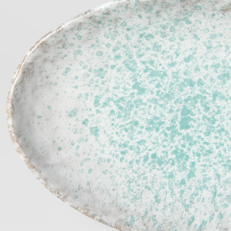 Oval Plate, 20 x 14 cm, Ceramic, Aqua Splash Blue, Glossy Irregular Rim